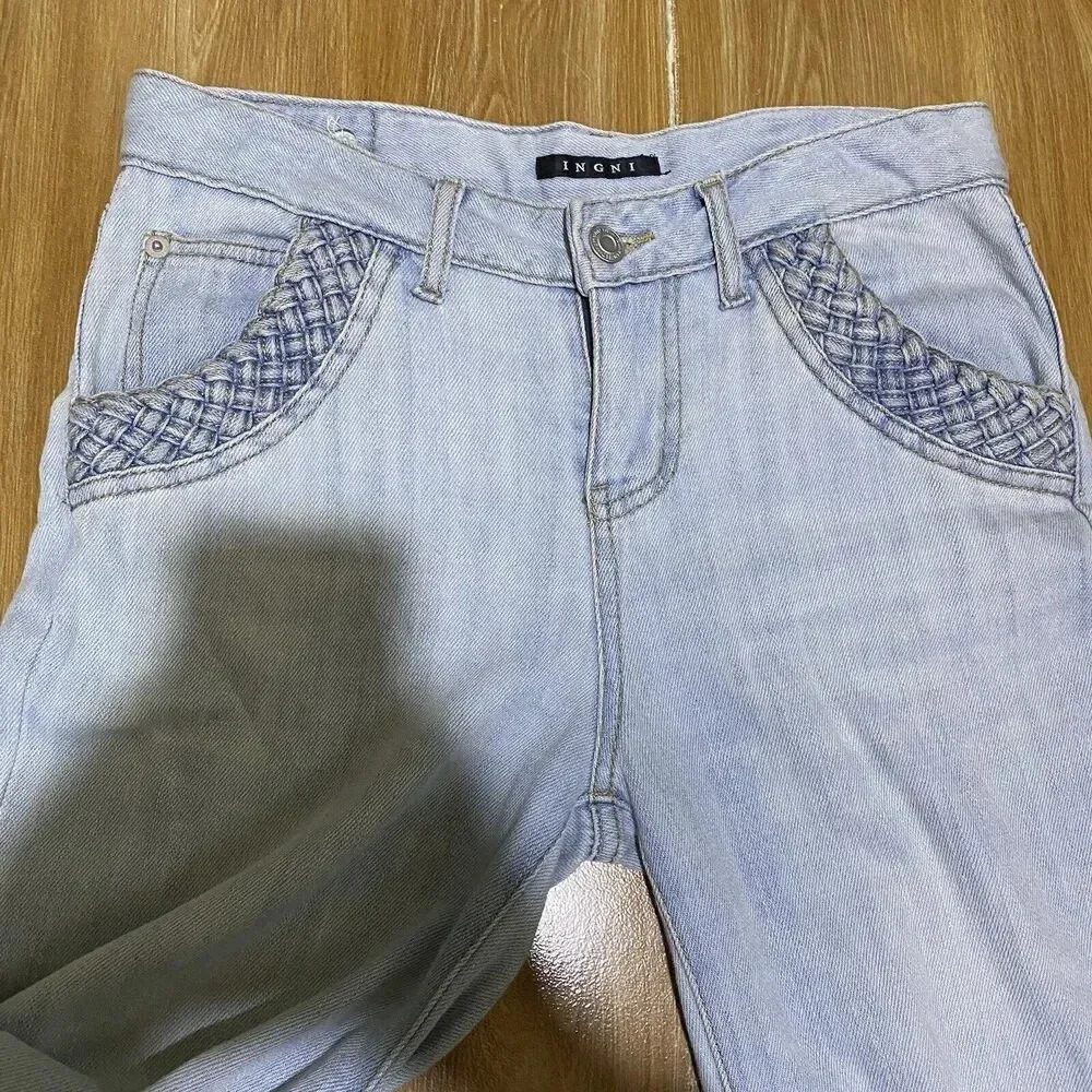 VTG Y2K Ingni Jeans Light Wash Blue Wide Leg Women’s Size M Pocket - Picture 7 of 11